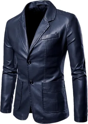 2023 Spring Autumn Fashion New Men's Lapel Leather Dress Suit Coat Male Business Casual Pu Blazers Jacket