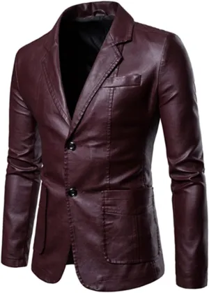 2023 Spring Autumn Fashion New Men's Lapel Leather Dress Suit Coat Male Business Casual Pu Blazers Jacket