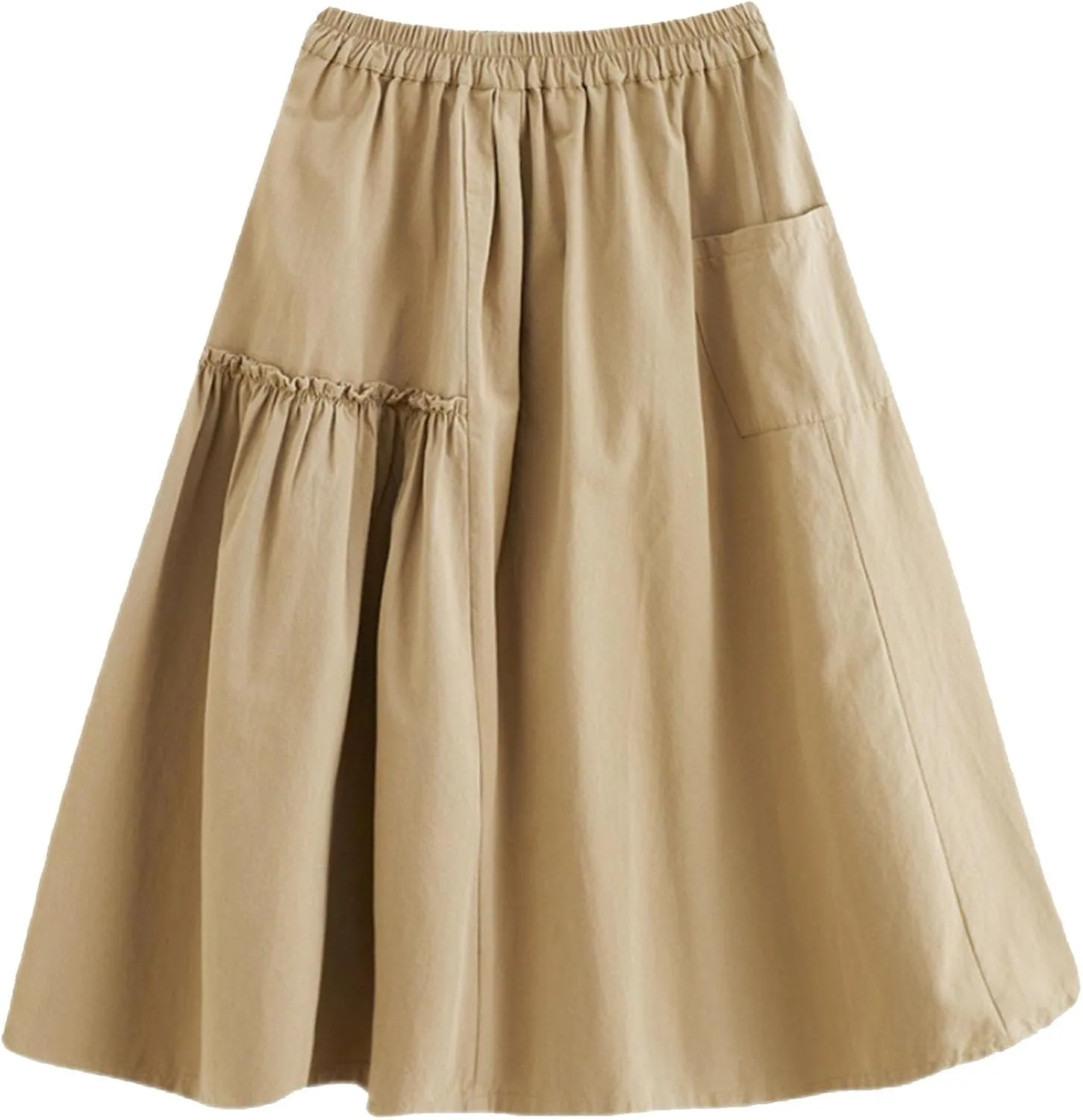 2024 Summer Skirt for Women Casual Pleated Elegant Solid Color Midi Skirts Elastic Waist Flowy Skirt with Pocket