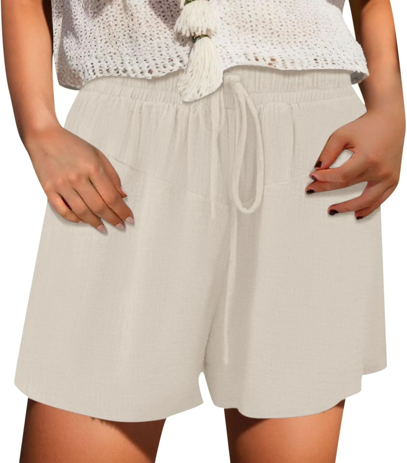 2024 Women Casual Shorts Loose Fitting Drawstring Comfy Elastic High Waist Shorts Summer Pull On Short Pants with Pockets