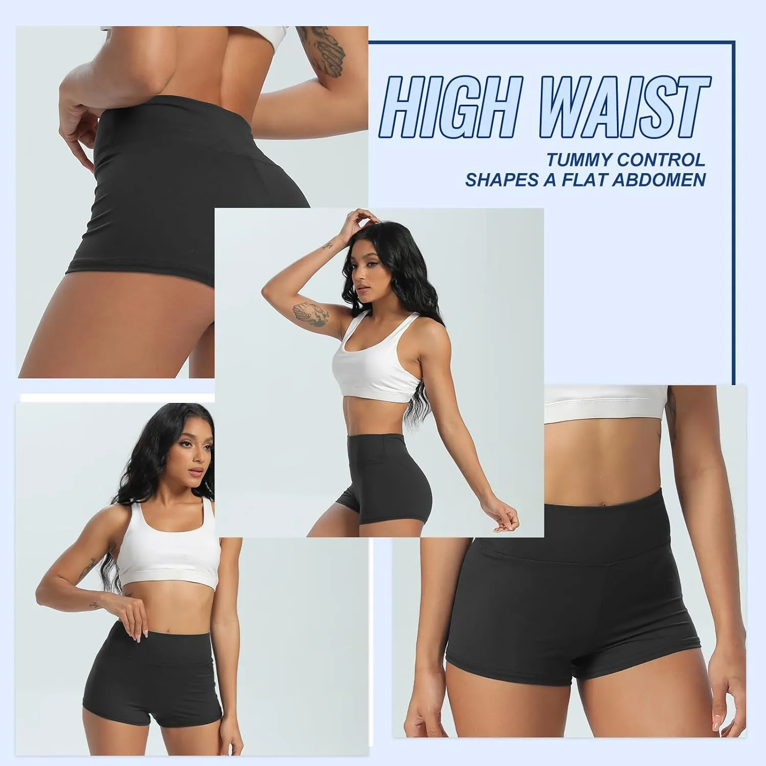 3 Pack High Waisted Biker Shorts for Women  3"/ 5"/ 8" Black Workout Yoga Compression Novelty Shorts for Running