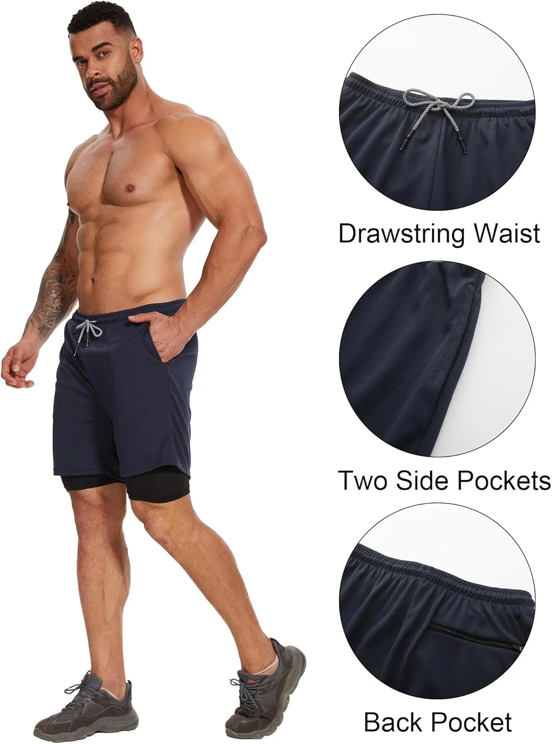 4 Pack Mens 2 in 1 Running Workout Shorts with Liner, Gym Athletic Quick Dry Sport Shorts with Pockets