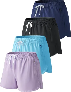 4 Pack Youth Girls Athletic Shorts 3", Girls Soccer Shorts, Kids Workout Gym Clothes Activewear Apparel with Zipper Pockets