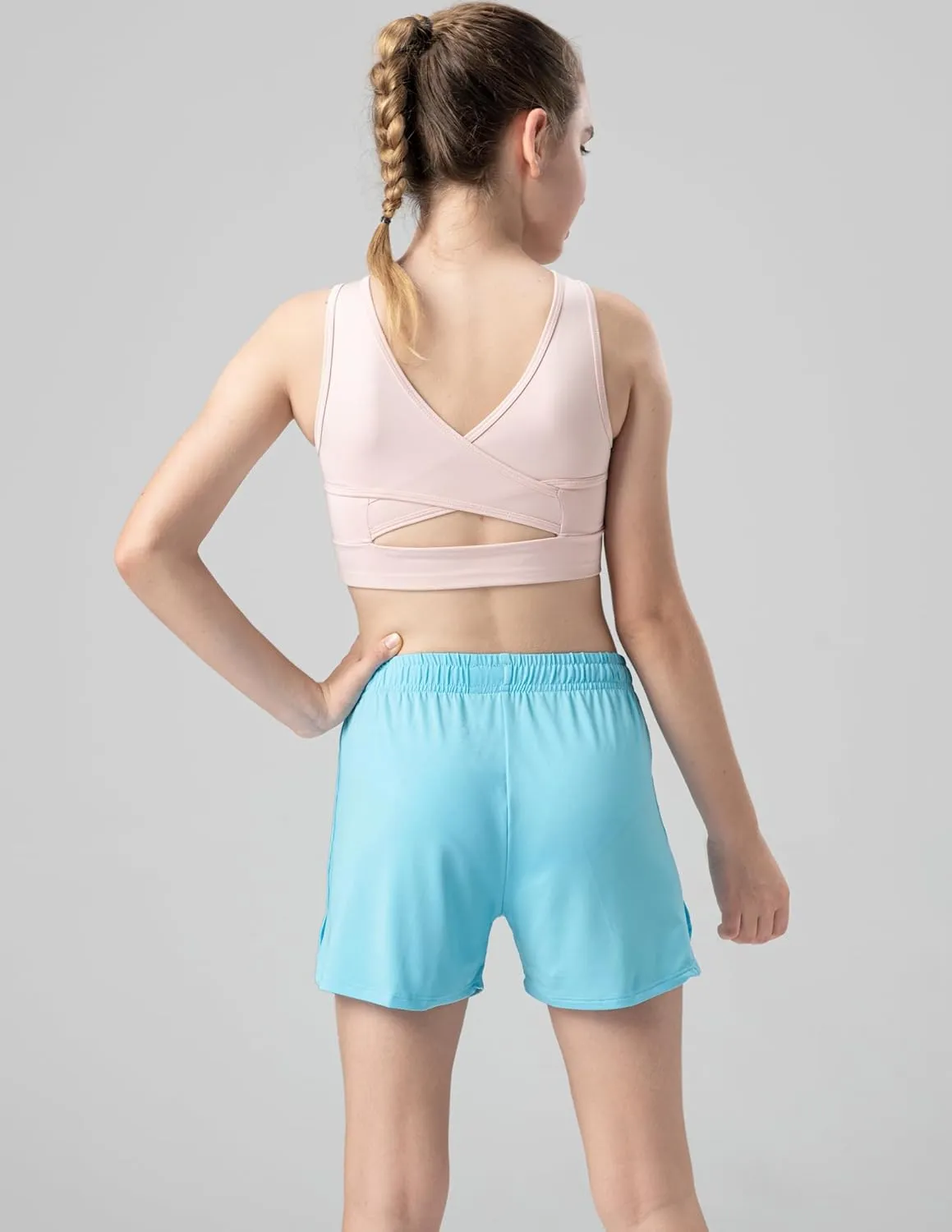 4 Pack Youth Girls Athletic Shorts 3", Girls Soccer Shorts, Kids Workout Gym Clothes Activewear Apparel with Zipper Pockets