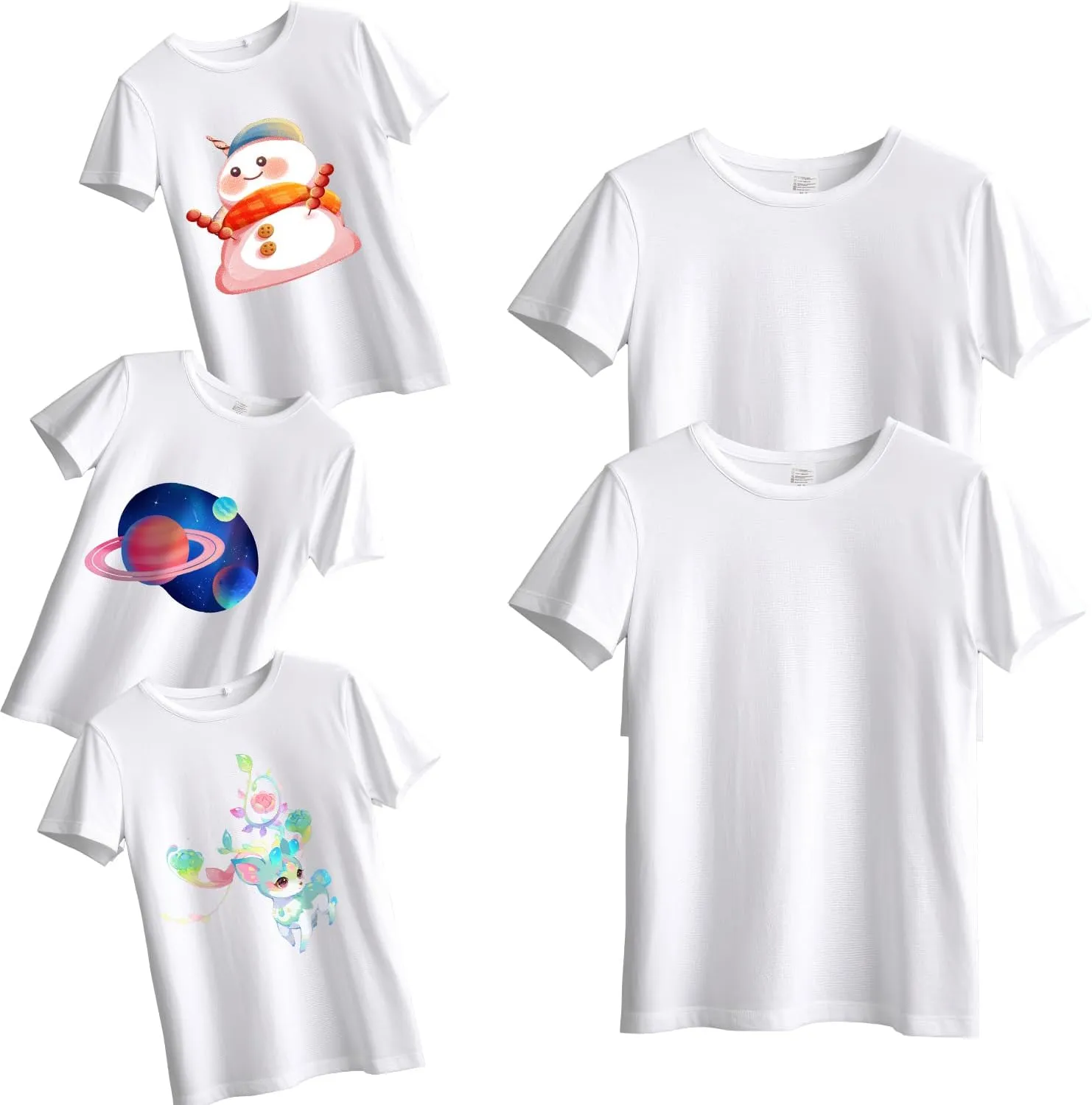 5 Pieces Toddler Blank Sublimation T-Shirt Modal Crew Neck Short Sleeve T-Shirt for Kids