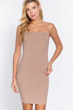 Active USA | Cami Heavy Rib Mini Dress in Sand Khaki