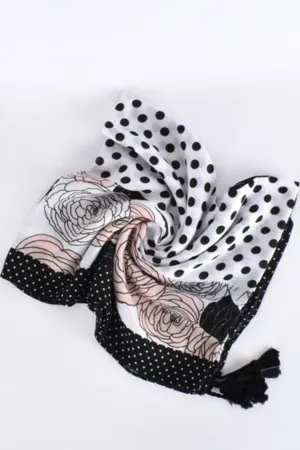 Adorne Floral Tassel Edge Scarf  - Black/Mocha