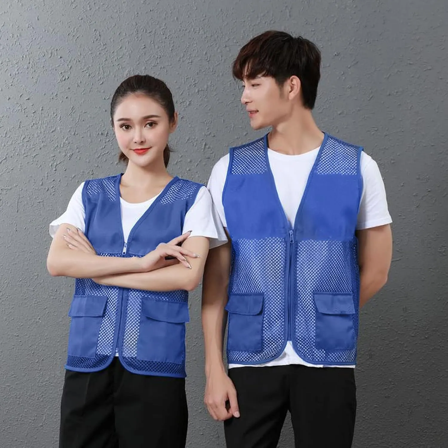Adult Mesh Volunteer Activity Vest Supermarket Uniform Vests Clerk Workwear with Pockets