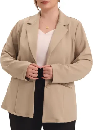 Agnes Orinda Plus Size Blazer for Women Notched Lapel V Neck Office Work Business Suits 2025 Jacket Blazers