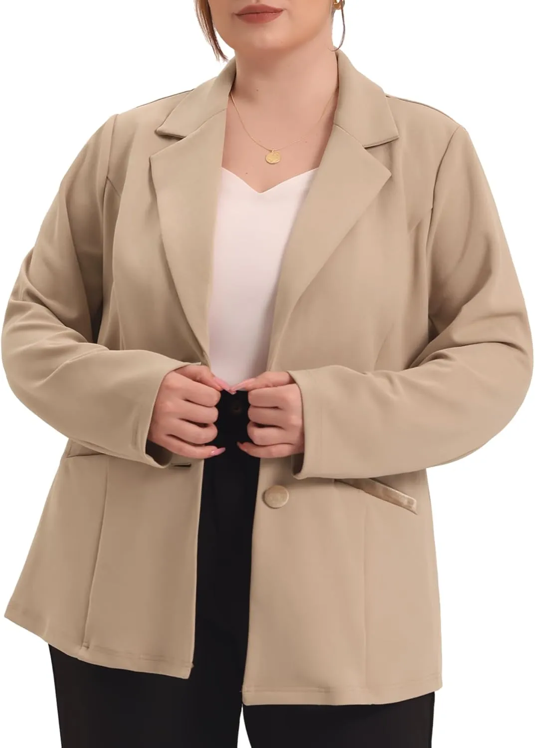 Agnes Orinda Plus Size Blazer for Women Notched Lapel V Neck Office Work Business Suits 2025 Jacket Blazers