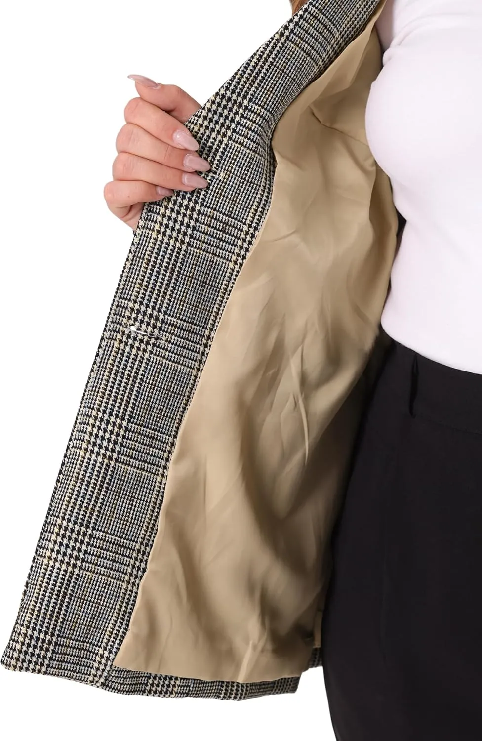Agnes Orinda Plus Size Plaid Blazer for Women Lapel Jacket Work Office Single Breasted Blazers