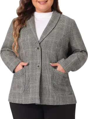 Agnes Orinda Plus Size Plaid Blazer for Women Lapel Jacket Work Office Single Breasted Blazers