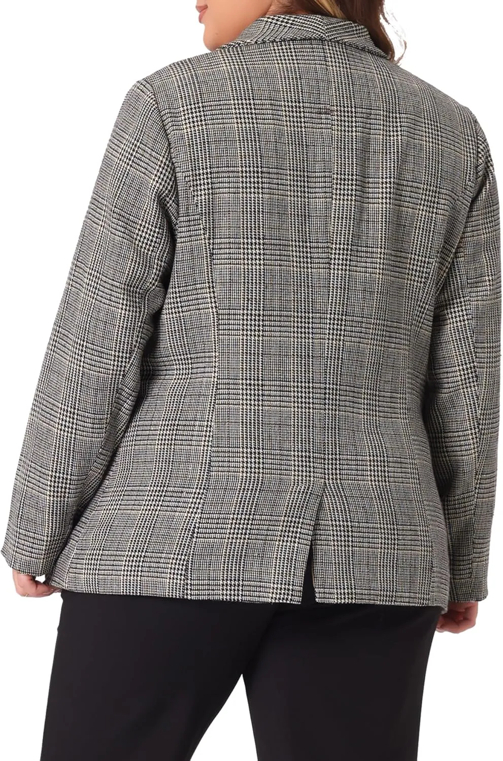 Agnes Orinda Plus Size Plaid Blazer for Women Lapel Jacket Work Office Single Breasted Blazers