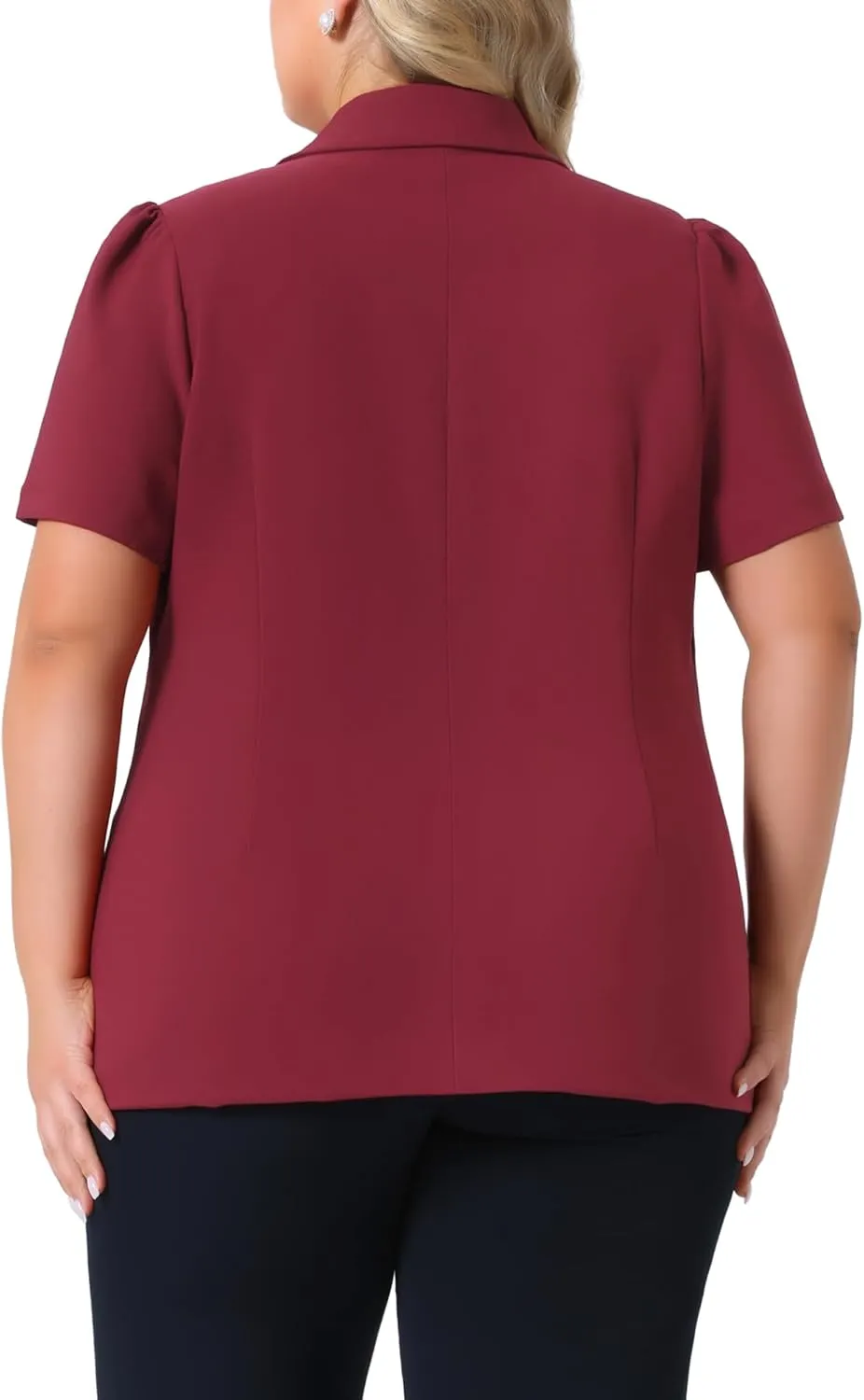 Agnes Orinda Plus Size Women Blazers Short Puff Sleeve Notched Lapel Single Breasted Office Blazer Jackets