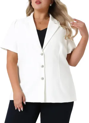 Agnes Orinda Plus Size Women Blazers Short Puff Sleeve Notched Lapel Single Breasted Office Blazer Jackets