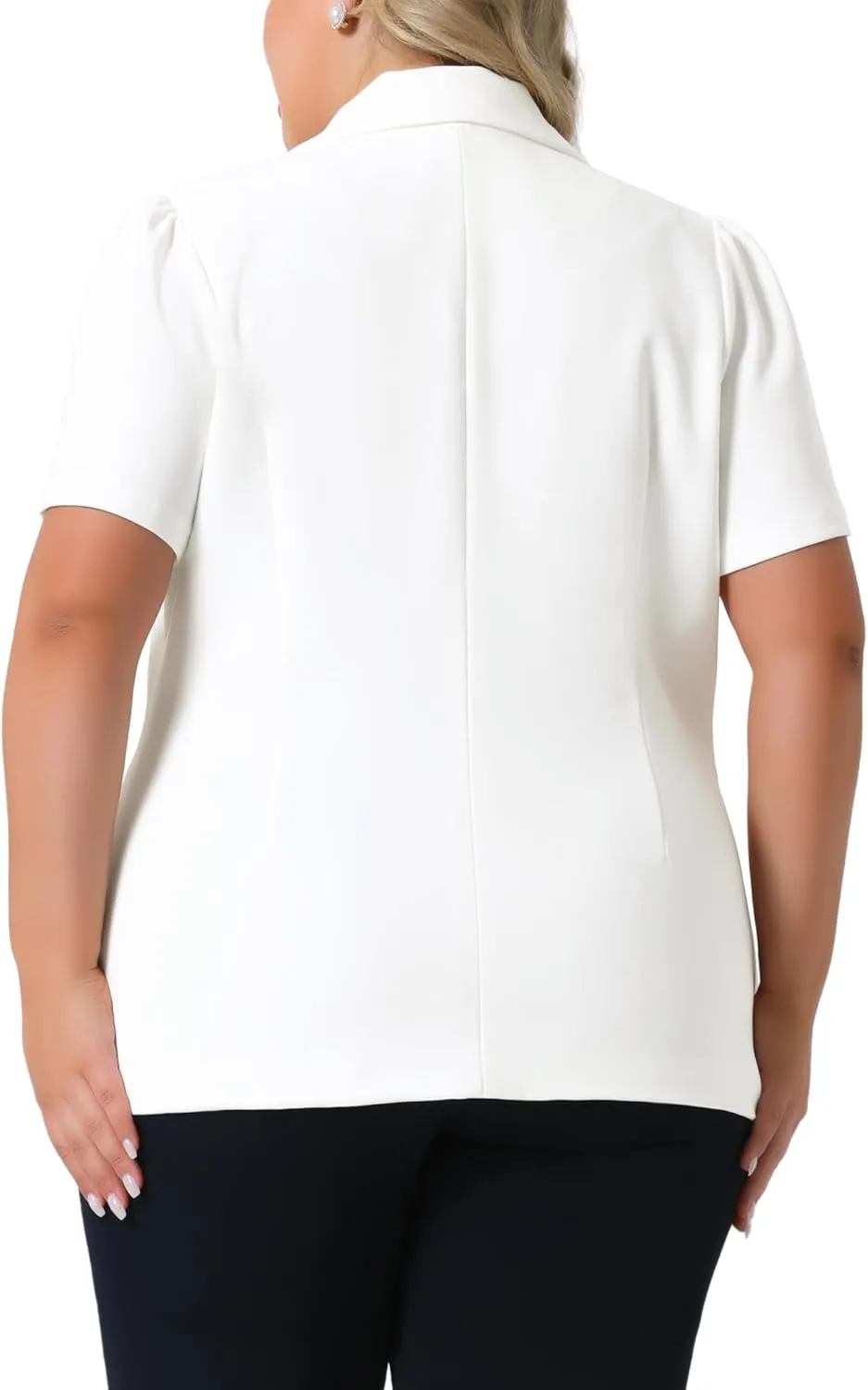 Agnes Orinda Plus Size Women Blazers Short Puff Sleeve Notched Lapel Single Breasted Office Blazer Jackets