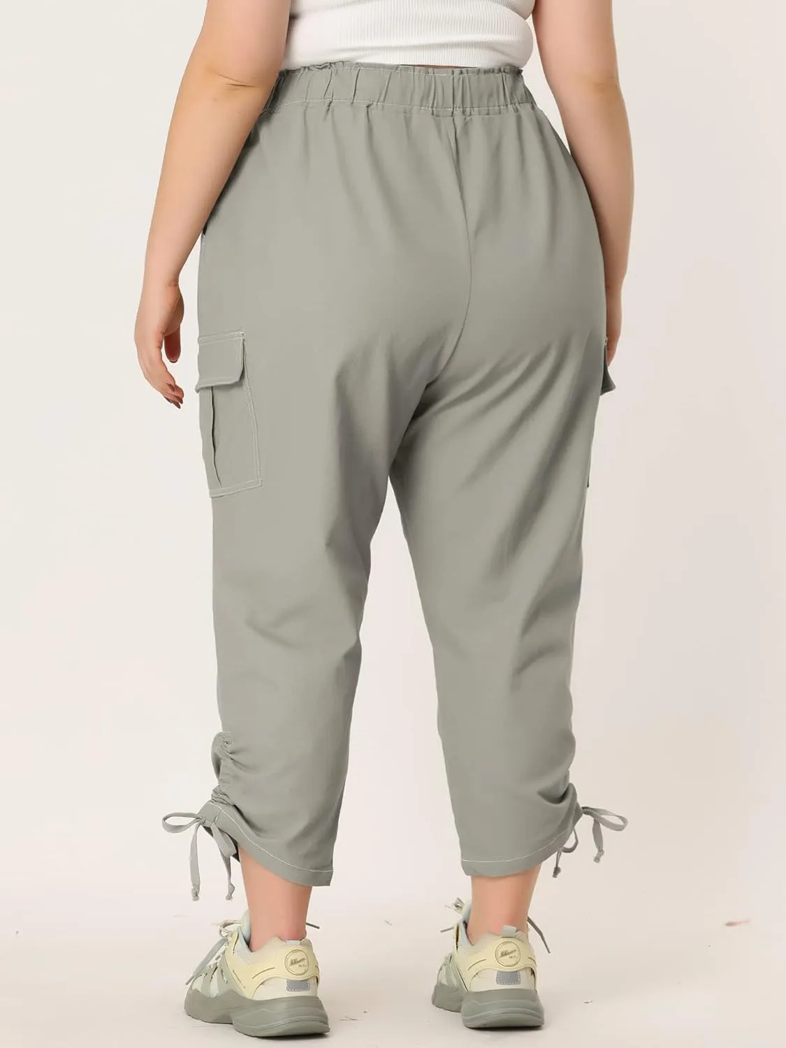 Agnes Orinda Women's Plus Size Drawstring Elastic Waist Cargo Pants with Pocket
