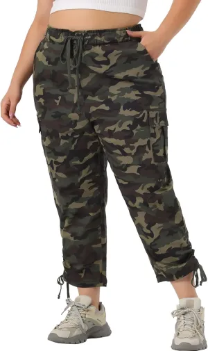 Agnes Orinda Women's Plus Size Drawstring Elastic Waist Cargo Pants with Pocket