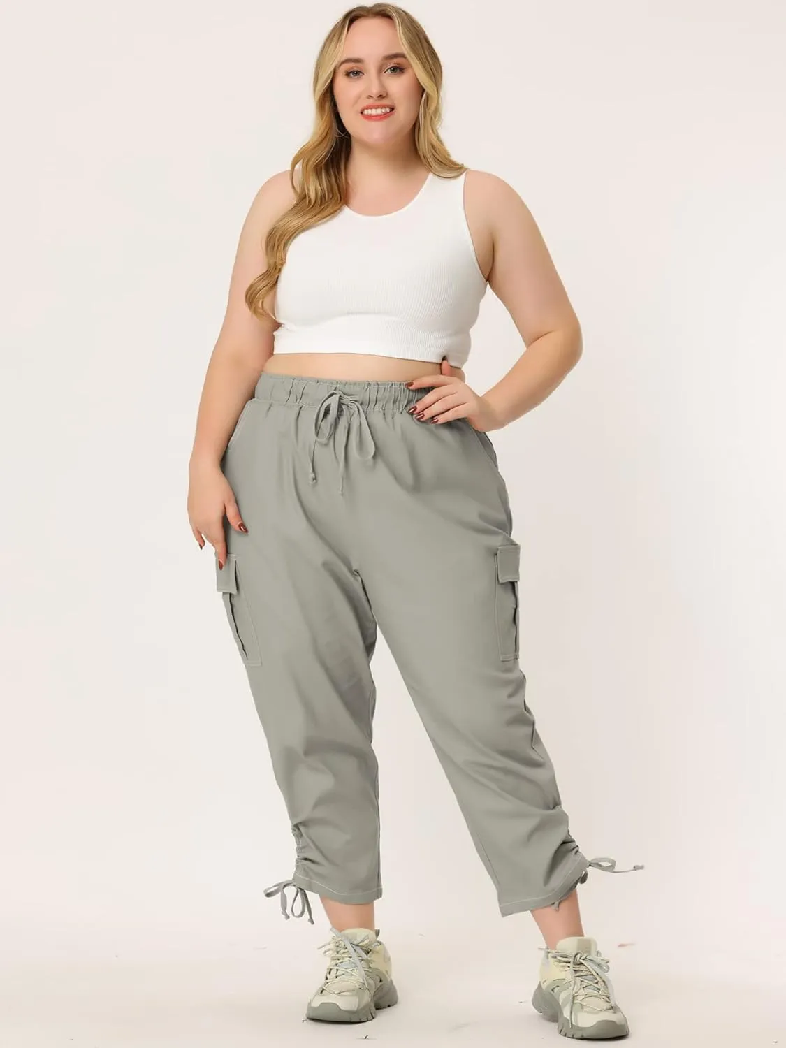 Agnes Orinda Women's Plus Size Drawstring Elastic Waist Cargo Pants with Pocket