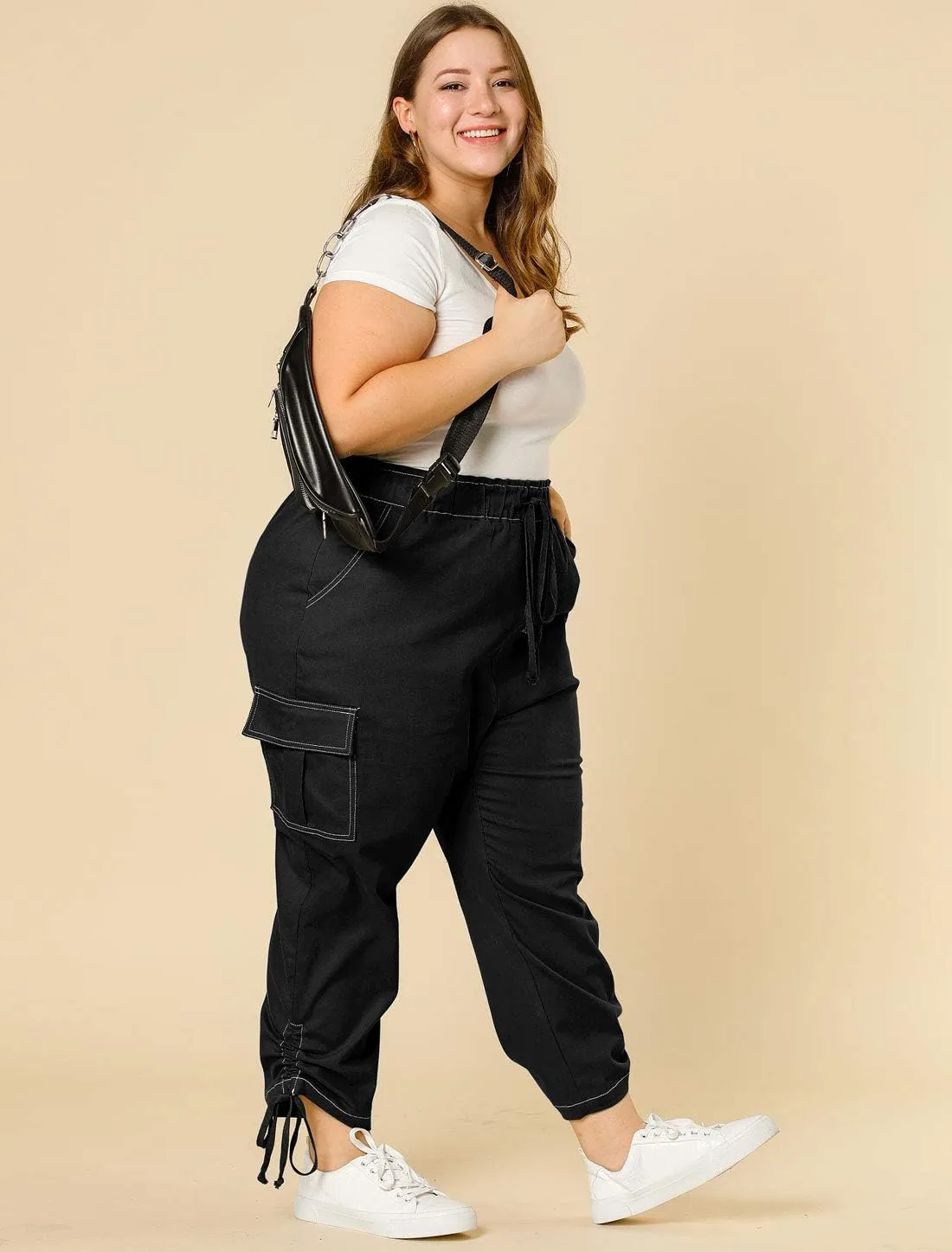 Agnes Orinda Women's Plus Size Drawstring Elastic Waist Cargo Pants with Pocket