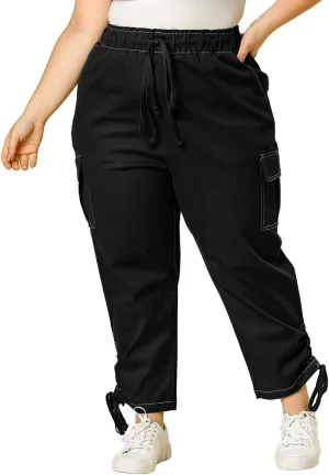Agnes Orinda Women's Plus Size Drawstring Elastic Waist Cargo Pants with Pocket