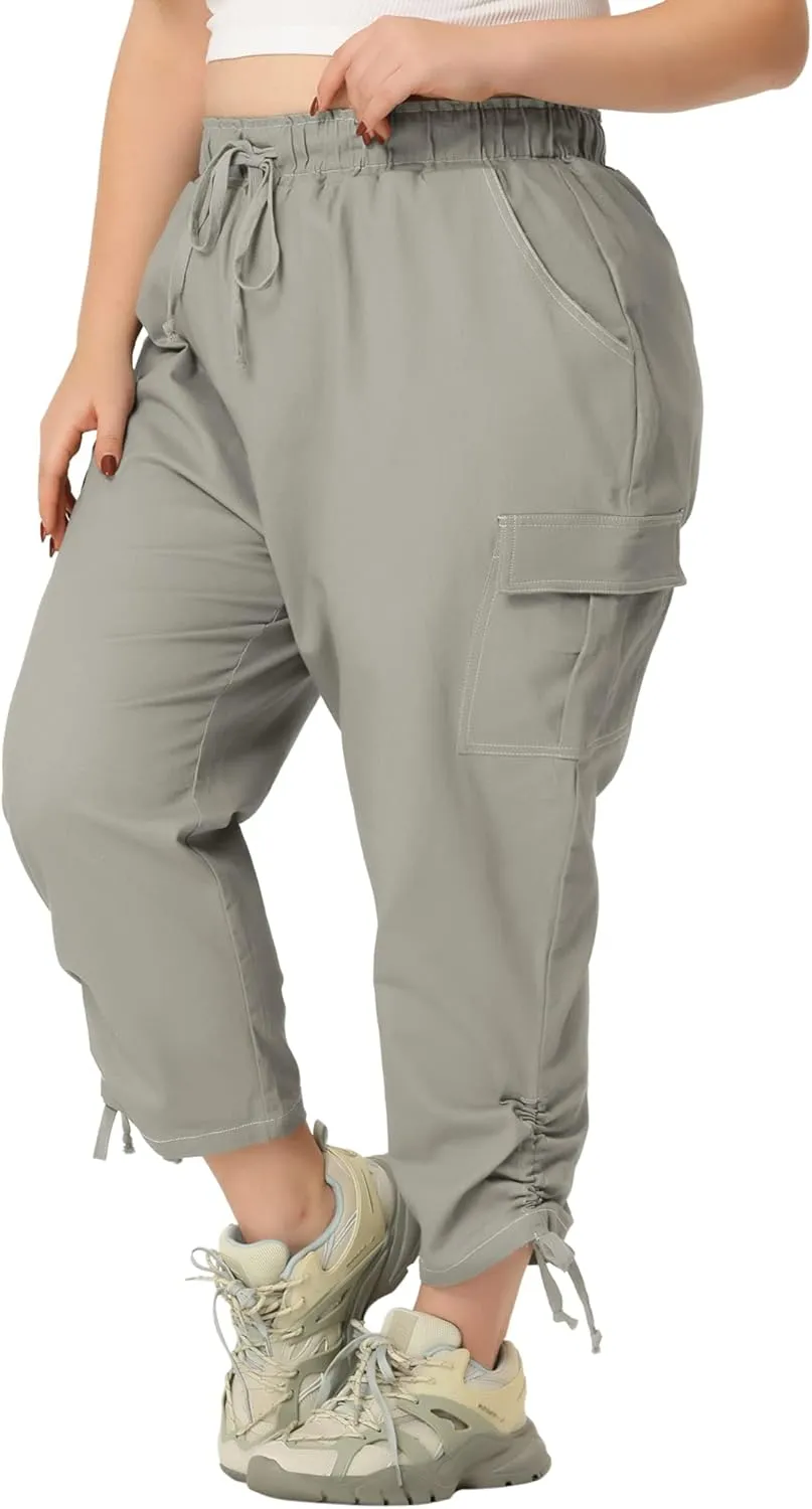 Agnes Orinda Women's Plus Size Drawstring Elastic Waist Cargo Pants with Pocket