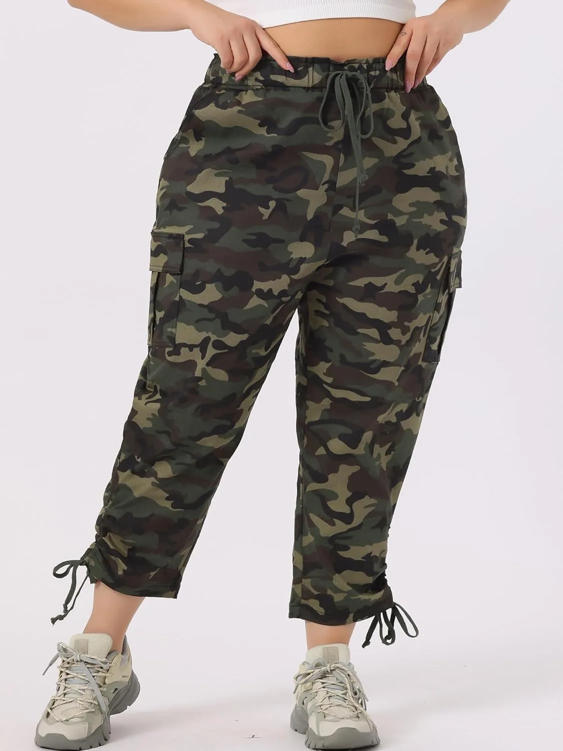 Agnes Orinda Women's Plus Size Drawstring Elastic Waist Cargo Pants with Pocket