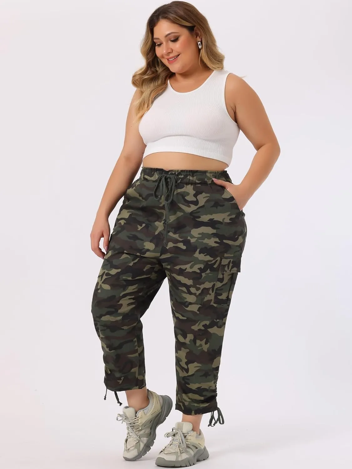 Agnes Orinda Women's Plus Size Drawstring Elastic Waist Cargo Pants with Pocket