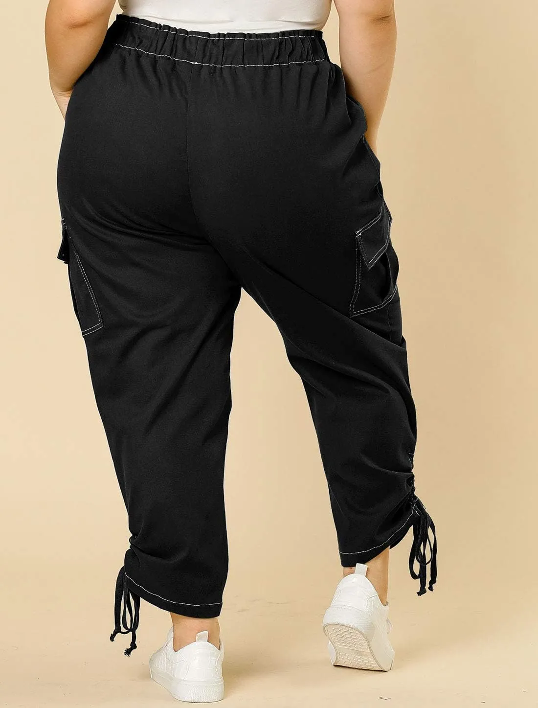 Agnes Orinda Women's Plus Size Drawstring Elastic Waist Cargo Pants with Pocket