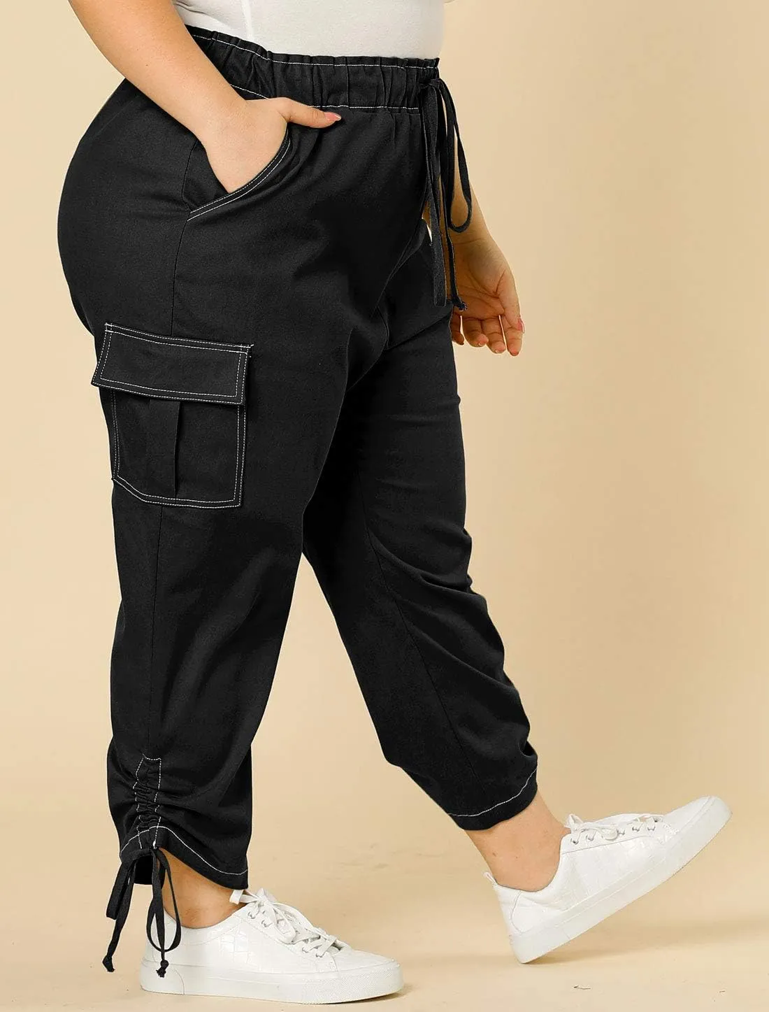 Agnes Orinda Women's Plus Size Drawstring Elastic Waist Cargo Pants with Pocket