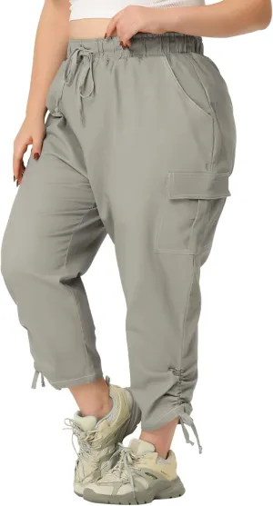 Agnes Orinda Women's Plus Size Drawstring Elastic Waist Cargo Pants with Pocket