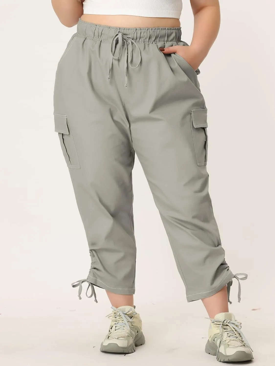 Agnes Orinda Women's Plus Size Drawstring Elastic Waist Cargo Pants with Pocket