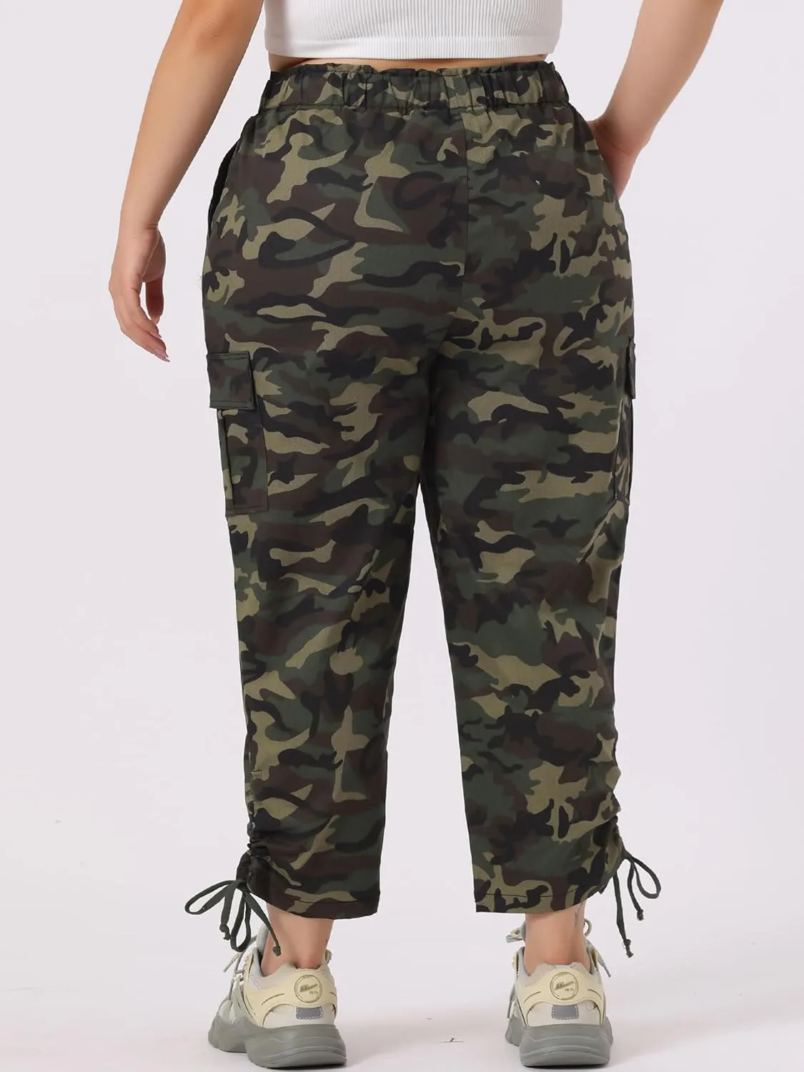 Agnes Orinda Women's Plus Size Drawstring Elastic Waist Cargo Pants with Pocket