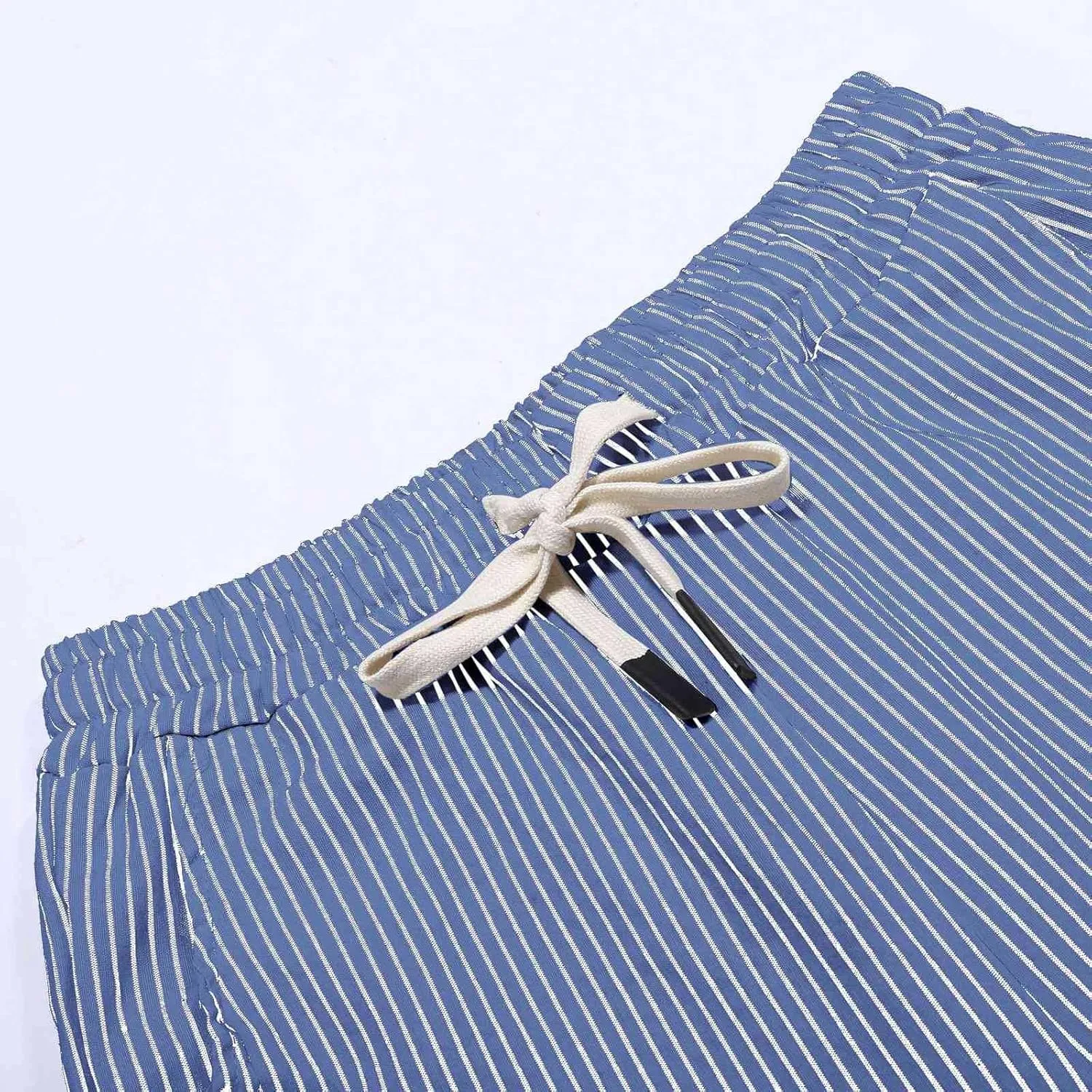 aihihe Linen Capri Pants for Women Casual Summer Striped Button Culottes Drawstring Cropped Pant Beach Travel Lounge Capris