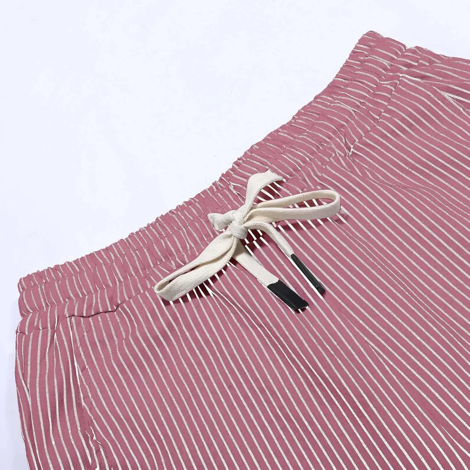 aihihe Linen Capri Pants for Women Casual Summer Striped Button Culottes Drawstring Cropped Pant Beach Travel Lounge Capris