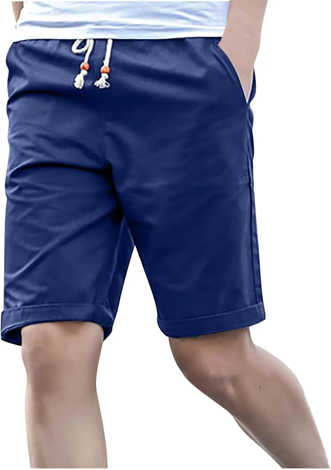 Akklian Men's Stretch Chino Short Slim Fit Casual Flat Front Shorts Summer Lounge Lightweight Comfy Beach Shorts with Pockets