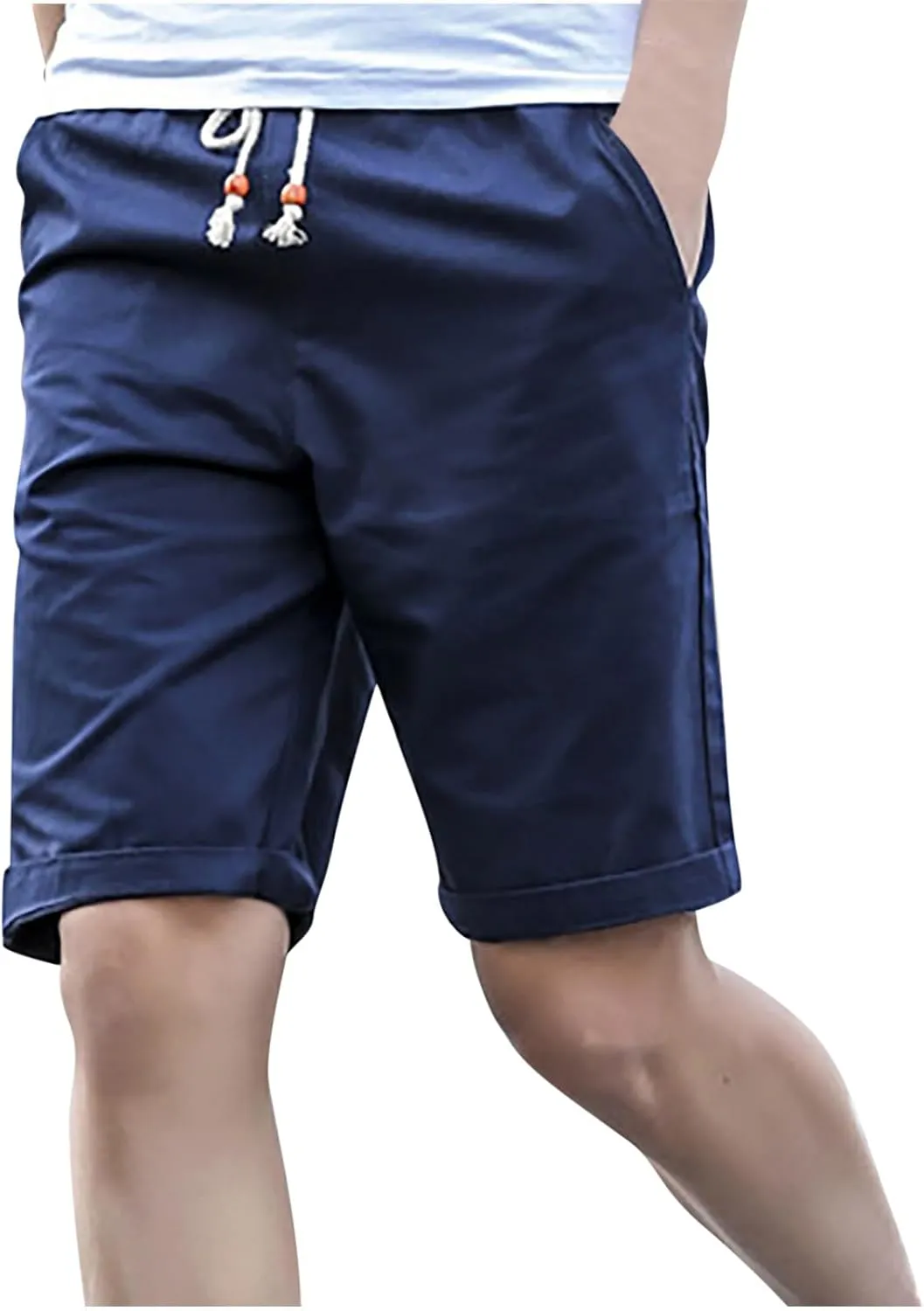 Akklian Men's Stretch Chino Short Slim Fit Casual Flat Front Shorts Summer Lounge Lightweight Comfy Beach Shorts with Pockets