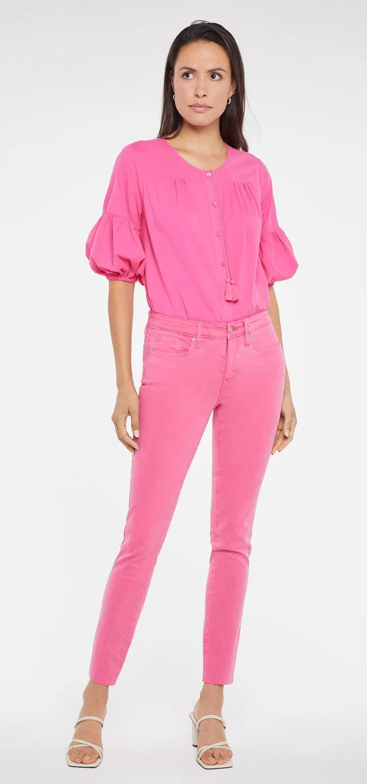 Alina Skinny Jeans Cut Hem Pink Premium Denim | Pink Peony