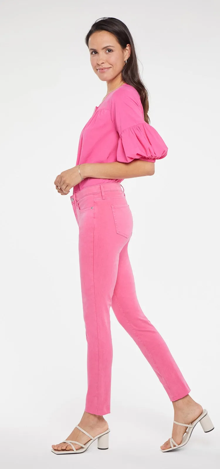 Alina Skinny Jeans Cut Hem Pink Premium Denim | Pink Peony