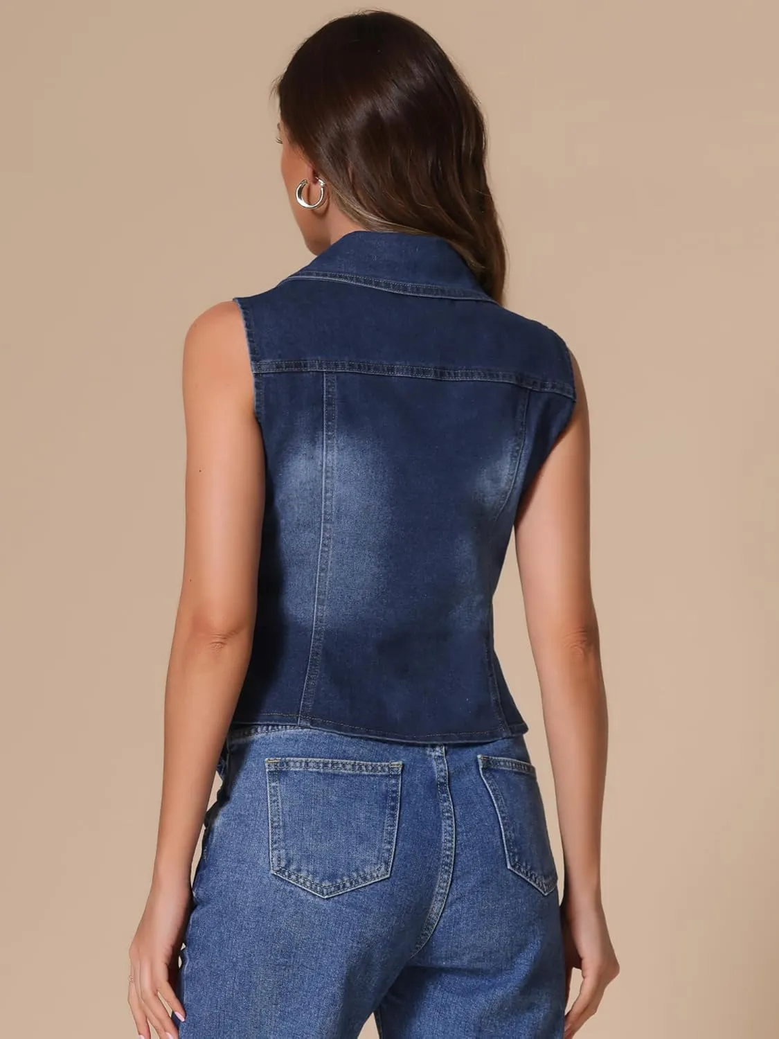 Allegra K Denim Vest for Women's Sleeveless Jean Jacket Western Tops Button Down Lapel Waistcoat Vests