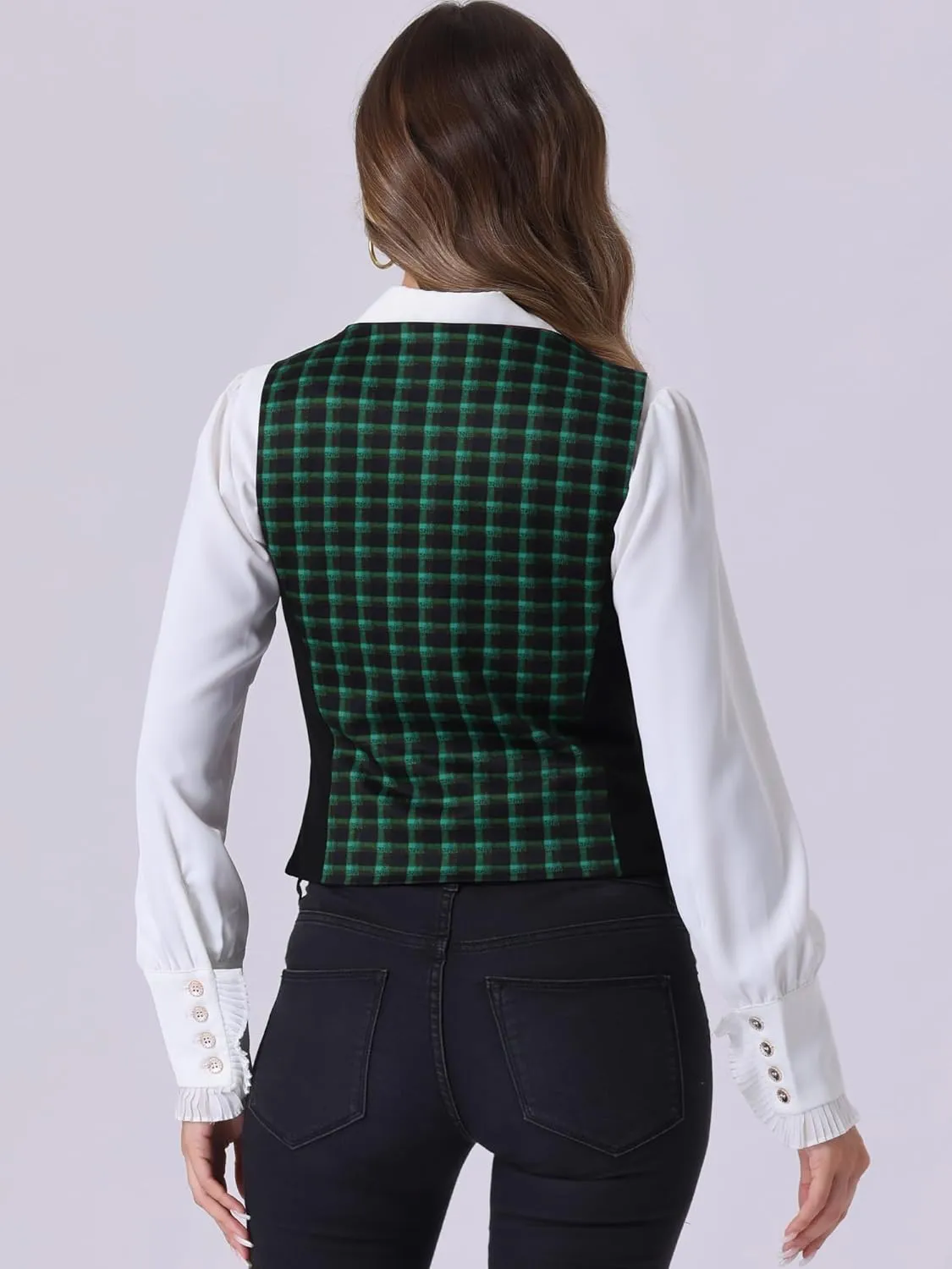 Allegra K Vintage Waistcoat Vest for Women's Plaid Button Down Work Dressy Vests