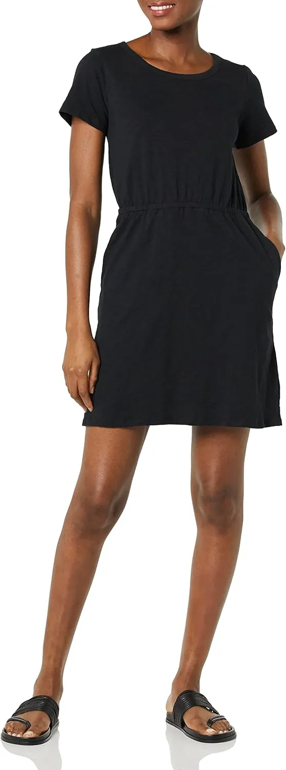 Amazon Essentials Women's Short Sleeve Elastic Waist Cotton Jersey Minidress