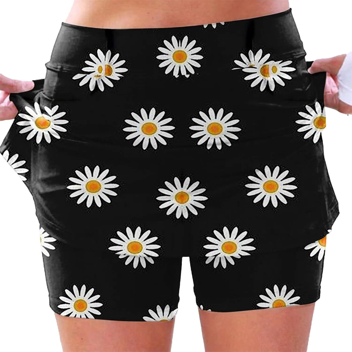AMDBEL Athletic Yoga Culottes for Women Solid Color Elastic Shorts Summer Lightweight High Waist Skinny Joggers Skirt/Pocket
