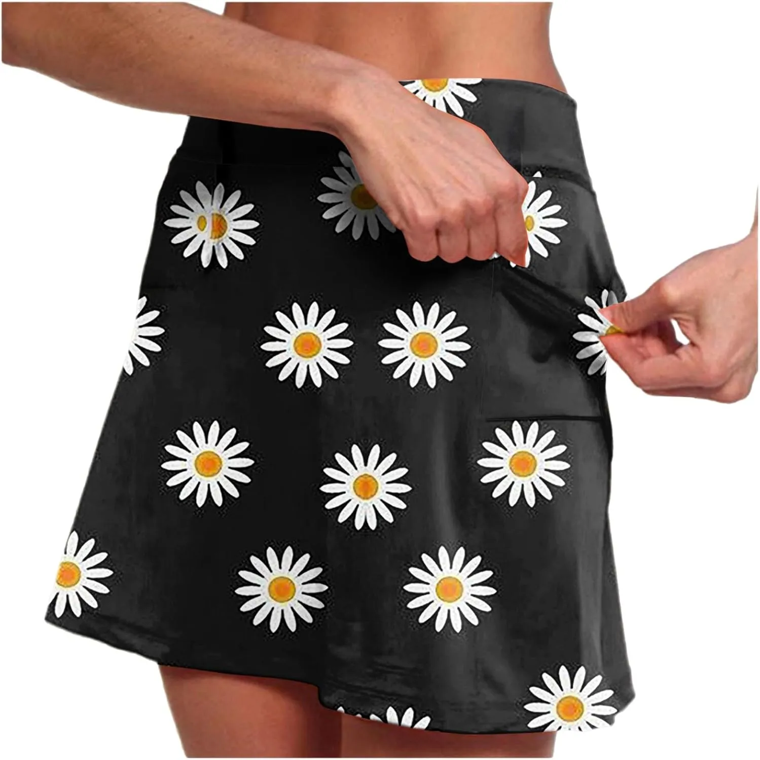 AMDBEL Athletic Yoga Culottes for Women Solid Color Elastic Shorts Summer Lightweight High Waist Skinny Joggers Skirt/Pocket