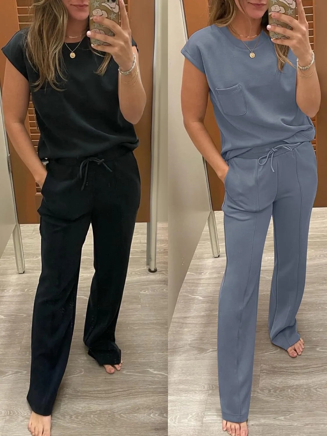 ANRABESS Two Piece Sets for Women Summer Sleeveless Sweatsuits Wide Leg Casual Lounge Set Matching Vacation Travel Outfits