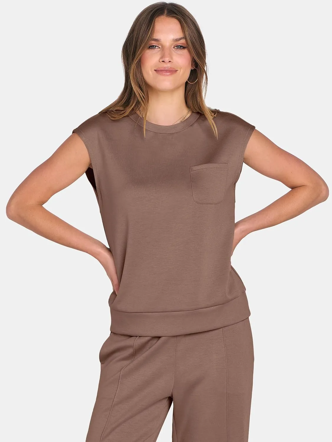 ANRABESS Two Piece Sets for Women Summer Sleeveless Sweatsuits Wide Leg Casual Lounge Set Matching Vacation Travel Outfits
