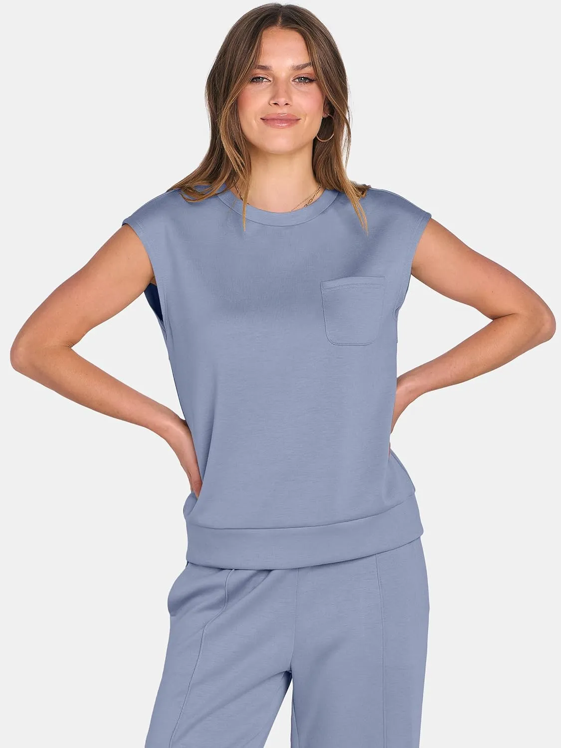 ANRABESS Two Piece Sets for Women Summer Sleeveless Sweatsuits Wide Leg Casual Lounge Set Matching Vacation Travel Outfits