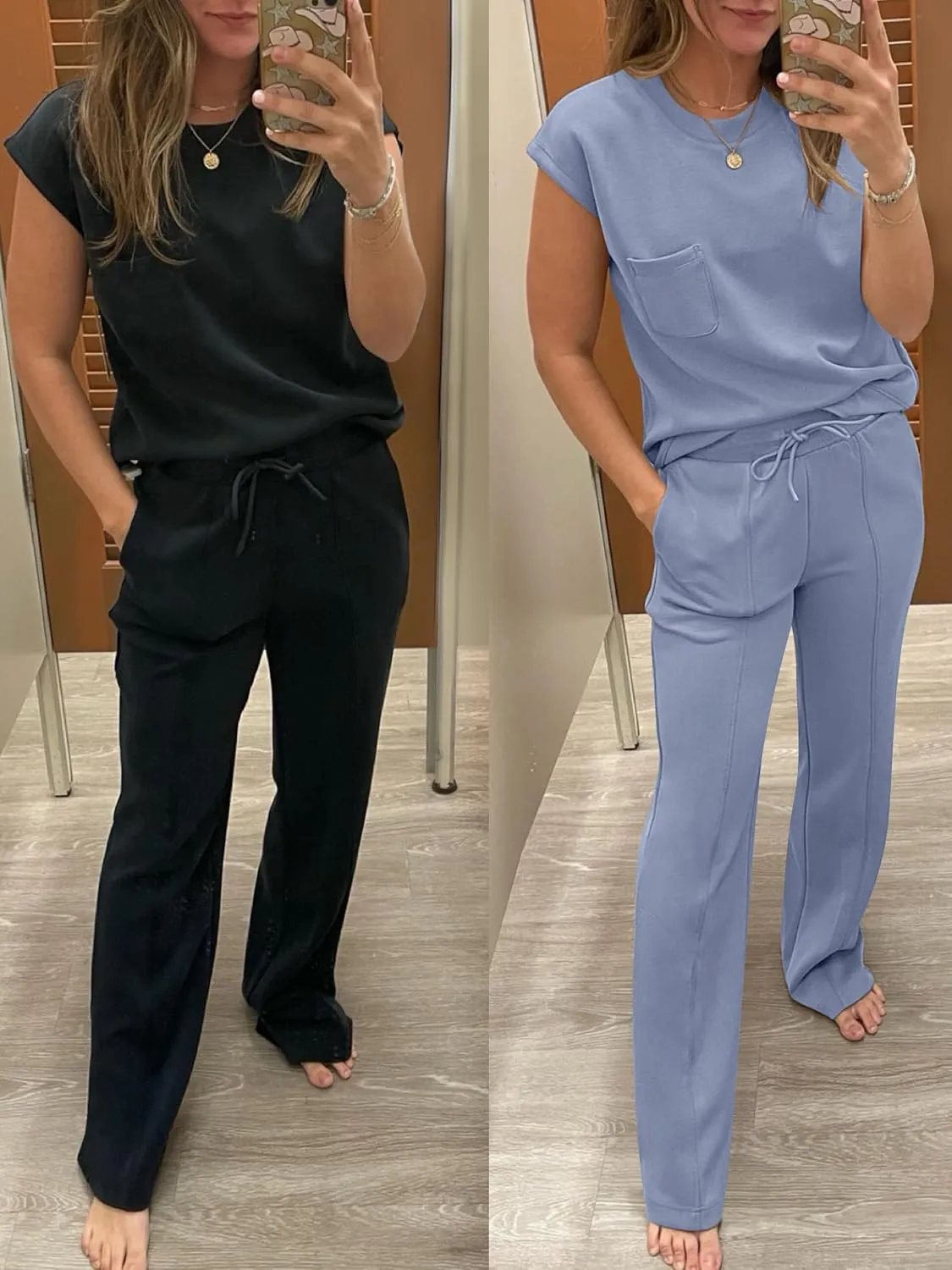 ANRABESS Two Piece Sets for Women Summer Sleeveless Sweatsuits Wide Leg Casual Lounge Set Matching Vacation Travel Outfits