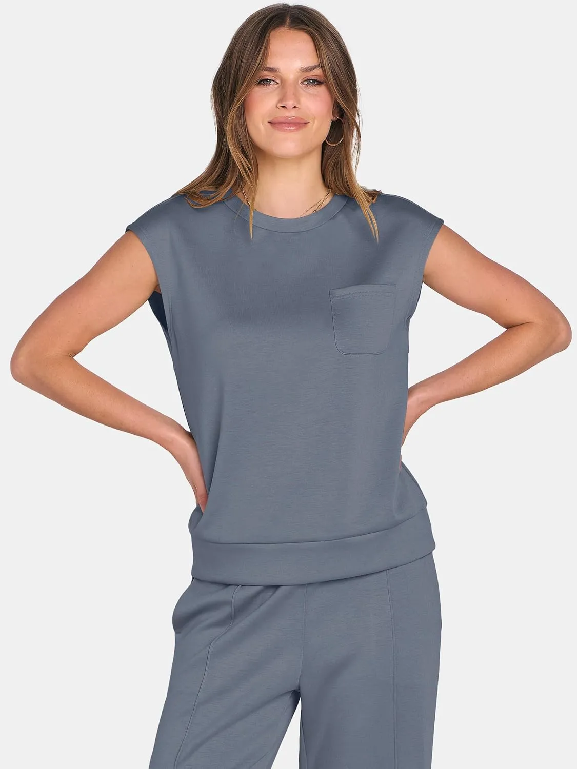ANRABESS Two Piece Sets for Women Summer Sleeveless Sweatsuits Wide Leg Casual Lounge Set Matching Vacation Travel Outfits