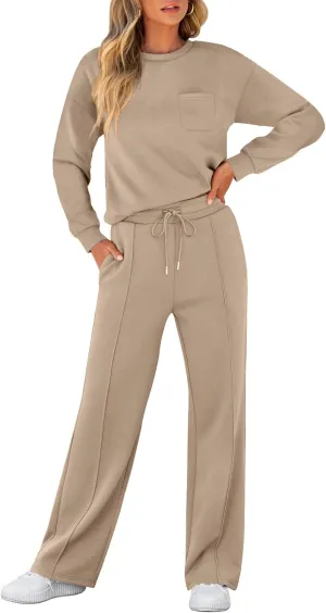 ANRABESS Women 2 Piece Set Long Sleeve Sweatsuit Sweatpants Tracksuit Sweat Casual Matching 2024 Travel Fall Trendy Outfits